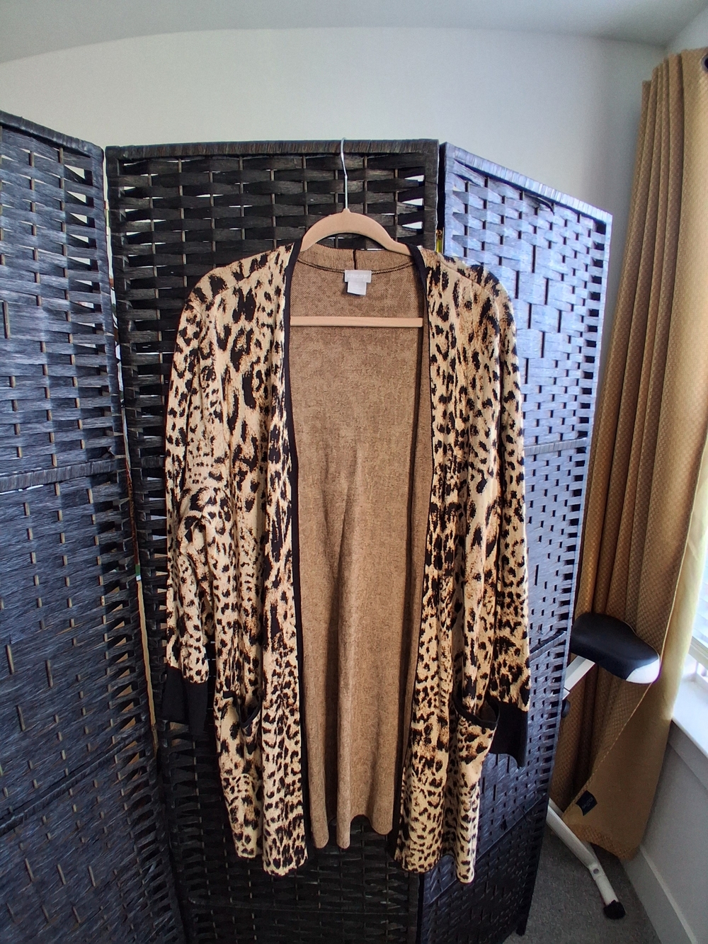 Chico's Leopard Print Open-Front Cardigan in Tan and Black